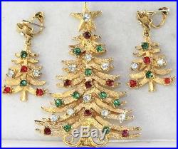 Vintage Mylu Rhinestone Christmas Tree Pin Earrings Set