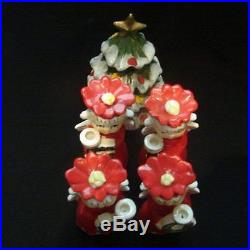 Vintage NOEL Girl Angel Candle Holder Figurines Poinsettia Hat & Christmas Tree