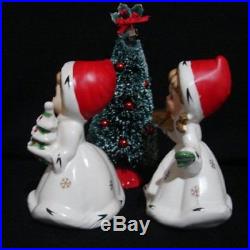 Vintage Napcoware NAPCO Christmas Girl Figurines w Bottle Brush Tree