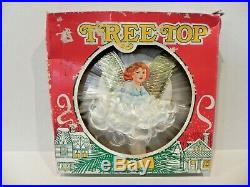 Vintage National Tinsel Spun Glass Halo Angel Christmas Tree Two Sided Rare