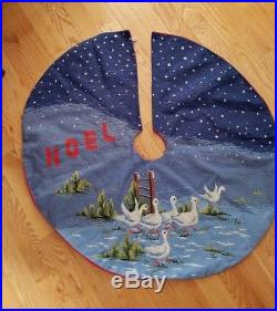 Vintage Needlepoint Christmas Tree Skirt Noel Blue Geese 39 finished