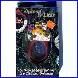 Vintage Neon Christmas Tree Ornaments Opteon D'Lites Set Of 4 Light Up RARE 1994