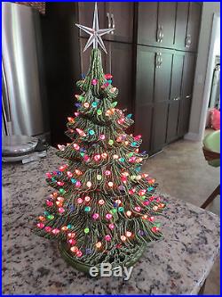 Vintage Nowell Ceramic Lighted Christmas Tree 17 19 1/2 With Star 8 Base