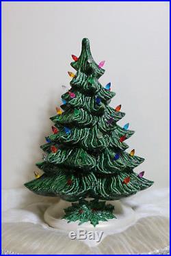 Vintage Nowell Mold 16 Tall Ceramic Christmas Tree with White Holly Base