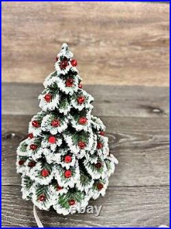 Vintage Nowell Mold Ceramic Lighted Christmas Tree 8.5 Tall With Base