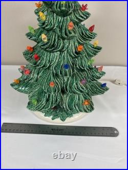 Vintage Nowell Mold Green Ceramic Light Up 18 Christmas Tree with Base