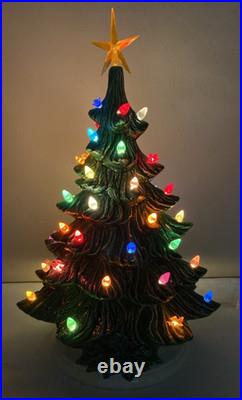 Vintage Nowell Mold Green Ceramic Light Up 18 Christmas Tree with Base