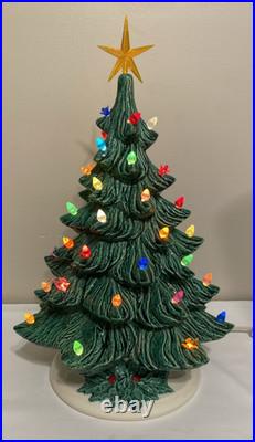 Vintage Nowell Mold Green Ceramic Light Up 18 Christmas Tree with Base