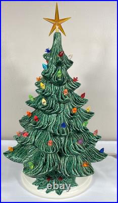 Vintage Nowell Mold Green Ceramic Light Up 18 Christmas Tree with Base
