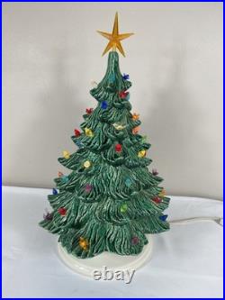 Vintage Nowell Mold Green Ceramic Light Up 18 Christmas Tree with Base