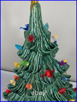 Vintage Nowell Mold Green Ceramic Light Up 18 Christmas Tree with Base