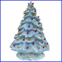 Vintage Nowell Mold Large Ceramic Christmas Tree Blue Pearl Bird Light withBase