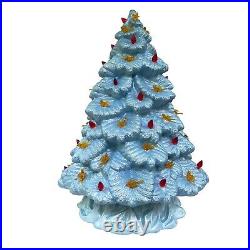 Vintage Nowell Mold Large Ceramic Christmas Tree Blue Pearl Bird Light withBase