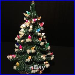 Vintage Nowell's Ceramic Lighted Christmas Tree Mold Flocked 9 1977 Signed