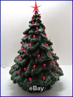 Vintage Nowells 16 Green Ceramic Table Top Christmas Tree With Star & Red Lights