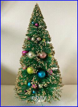 Vintage OUTSTANDING CHRISTMAS Bottle Brush TREE with Glass GARLAND (13H)