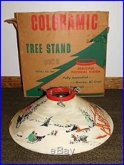 Vintage Old Coloramic Horse Children Snow Metal Christmas Tree Stand