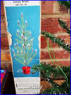 Vintage Omalite Everlasting Christmas Tree with Lights & tiny Tinsley 1940s 50s