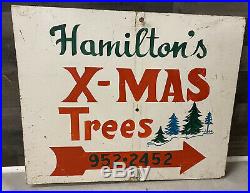 Vintage Original Hamiltons Christmas Tree Farm Sign Hand Lettered 2 Sided