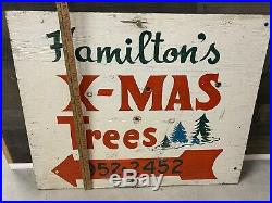 Vintage Original Hamiltons Christmas Tree Farm Sign Hand Lettered 2 Sided