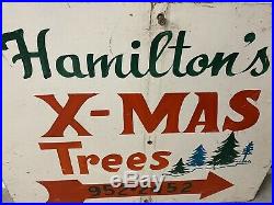 Vintage Original Hamiltons Christmas Tree Farm Sign Hand Lettered 2 Sided