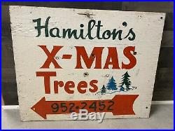 Vintage Original Hamiltons Christmas Tree Farm Sign Hand Lettered 2 Sided