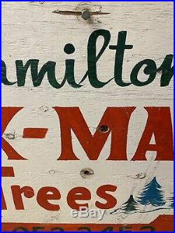 Vintage Original Hamiltons Christmas Tree Farm Sign Hand Lettered 2 Sided