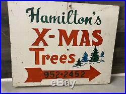 Vintage Original Hamiltons Christmas Tree Farm Sign Hand Lettered 2 Sided