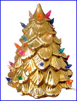 Vintage Original Light Up Gold Ceramic Christmas Tree 11 Mid Century Lava Flow