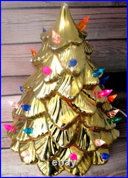 Vintage Original Light Up Gold Ceramic Christmas Tree 11 Mid Century Lava Flow