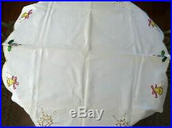 Vintage Oval White Felt Christmas Tablecloth Tree Skirt Pink Gold Net Sequins