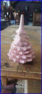 Vintage PINK PERFECT Ceramic Christmas Tree Lighter SPARKS Ashtray Set 7 5PCS