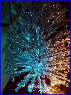 Vintage Peco 7ft 151 Branch Custom PomPom Aluminum Christmas Tree with Color Wheel