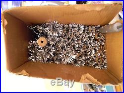 Vintage Peco Deluxe 5' 8 Christmas Pine Pom Pom Silver Tree Aluminum in Box