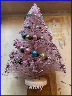 Vintage Pink 9 Christmas Tree With Glass Ornaments