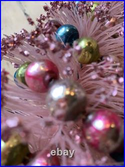 Vintage Pink 9 Christmas Tree With Glass Ornaments
