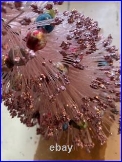 Vintage Pink 9 Christmas Tree With Glass Ornaments