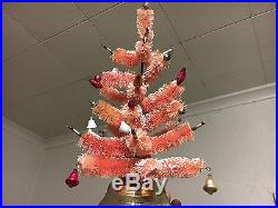 Vintage Pink Bottle Brush Musical Christmas Tree with Mercury glass candles bulbs
