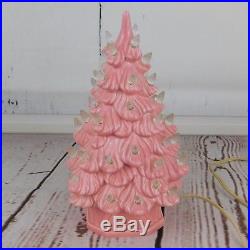 Vintage Pink Ceramic Lighted Christmas Tree 11 Holland Mold White Lights
