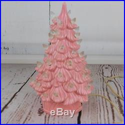 Vintage Pink Ceramic Lighted Christmas Tree 11 Holland Mold White Lights
