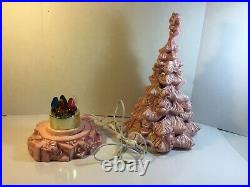 Vintage Pink Ceramic Mold 1987 Two Piece Light Up Mouse Christmas Tree As Is OBO