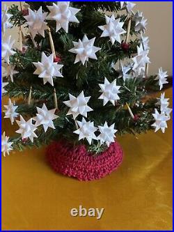 Vintage Plastic Christmas Tree with Moravian Stars on Tips 11 Tall