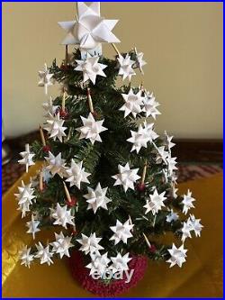 Vintage Plastic Christmas Tree with Moravian Stars on Tips 11 Tall