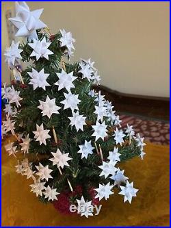 Vintage Plastic Christmas Tree with Moravian Stars on Tips 11 Tall