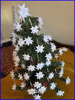 Vintage Plastic Christmas Tree with Moravian Stars on Tips 11 Tall