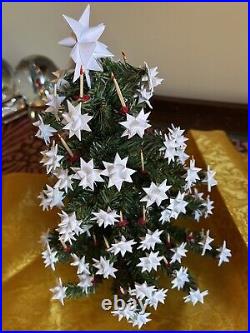 Vintage Plastic Christmas Tree with Moravian Stars on Tips 11 Tall