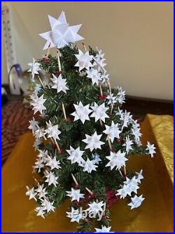 Vintage Plastic Christmas Tree with Moravian Stars on Tips 11 Tall