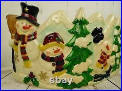 Vintage Plastic Outdoor Blow Mold Christmas Scene Snowmen and Trees 11x24 Inch