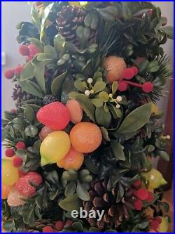 Vintage Plastic Topiary Fruit Tree Pinecone Holiday Retro Xmas MCM Gold Base