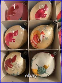 Vintage Poland Christmas Ornaments Hand Painted Hand Blown Most Rare 12 Fantasia